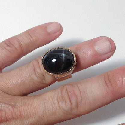 Anello artigianale in bronzo e BLACK STAR- bronzeage1968 – immagine2