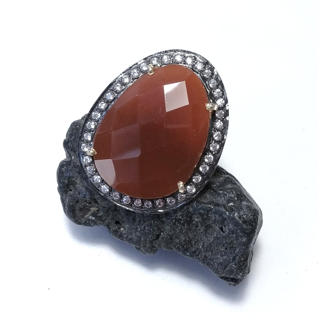 Anello con pietra in argento 925 con Corniola , Zircone | GIOIELLI IN ARGENTO