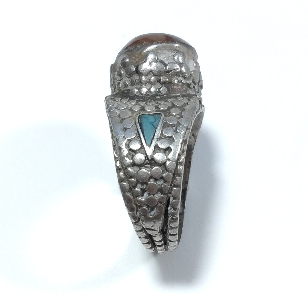 Anello etnico con pietra in argento antico corniola e turchese - Turchese
