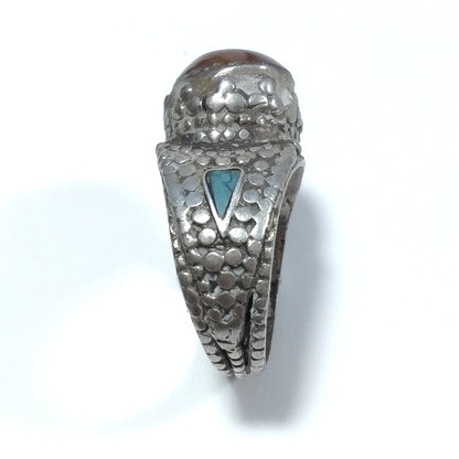 Anello etnico con pietra in argento antico corniola e turchese - Turchese