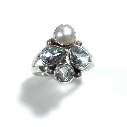 Anello con pietra in argento 925 con Topazio azzurro, Perla | GIOIELLI IN ARGENTO