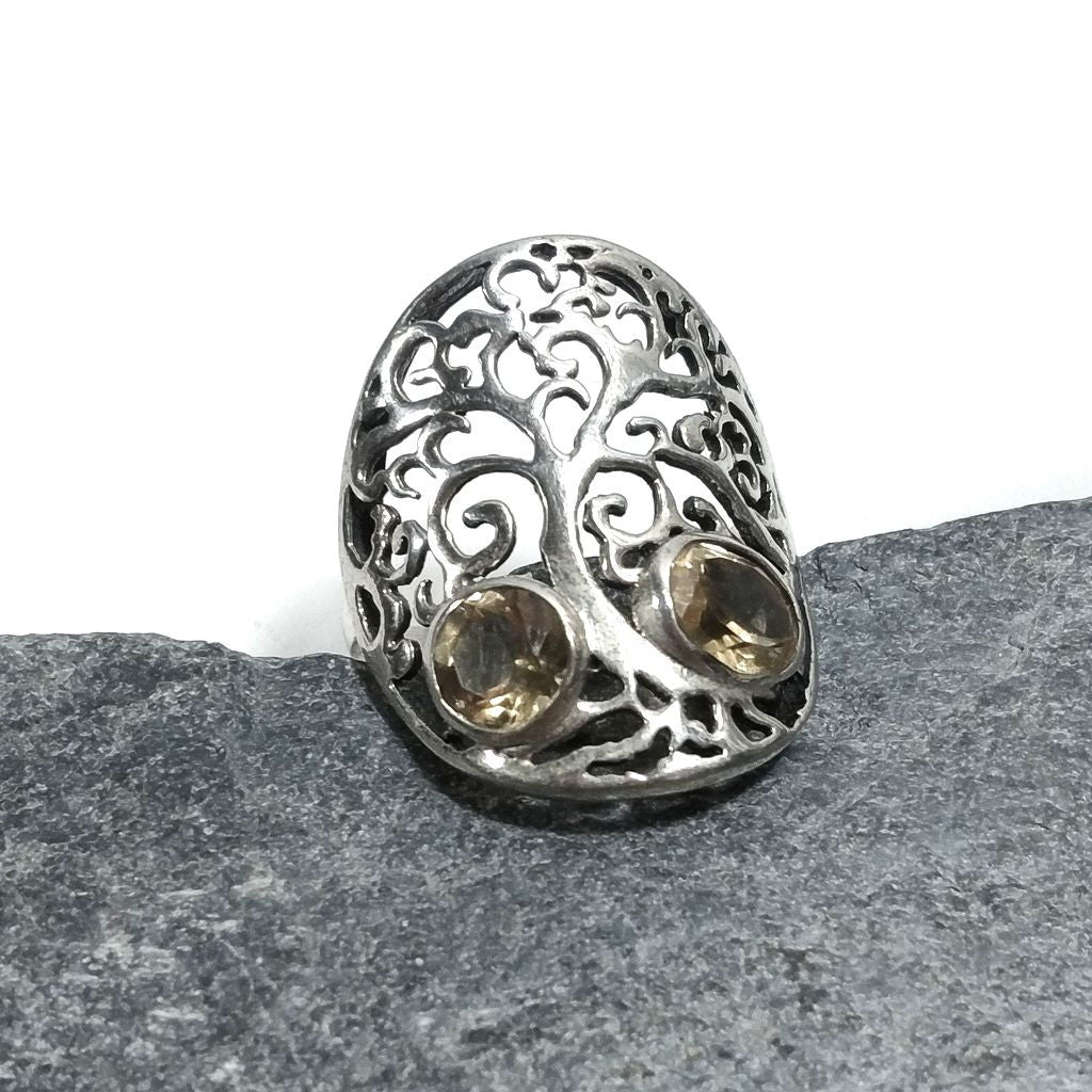 ANELLO Albero della VITA argento 925 con Pietra – quarzo citrino