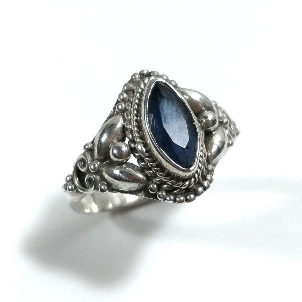 Anello con pietra in argento 925 con Topazio azzurro, Occhio di tigre | GIOIELLI ETNICI