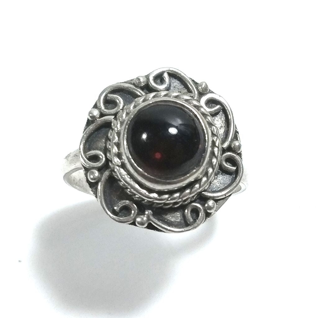 Anello con pietra in argento 925 con Granato, Ametista | GIOIELLI ETNICI | Anello FIORE