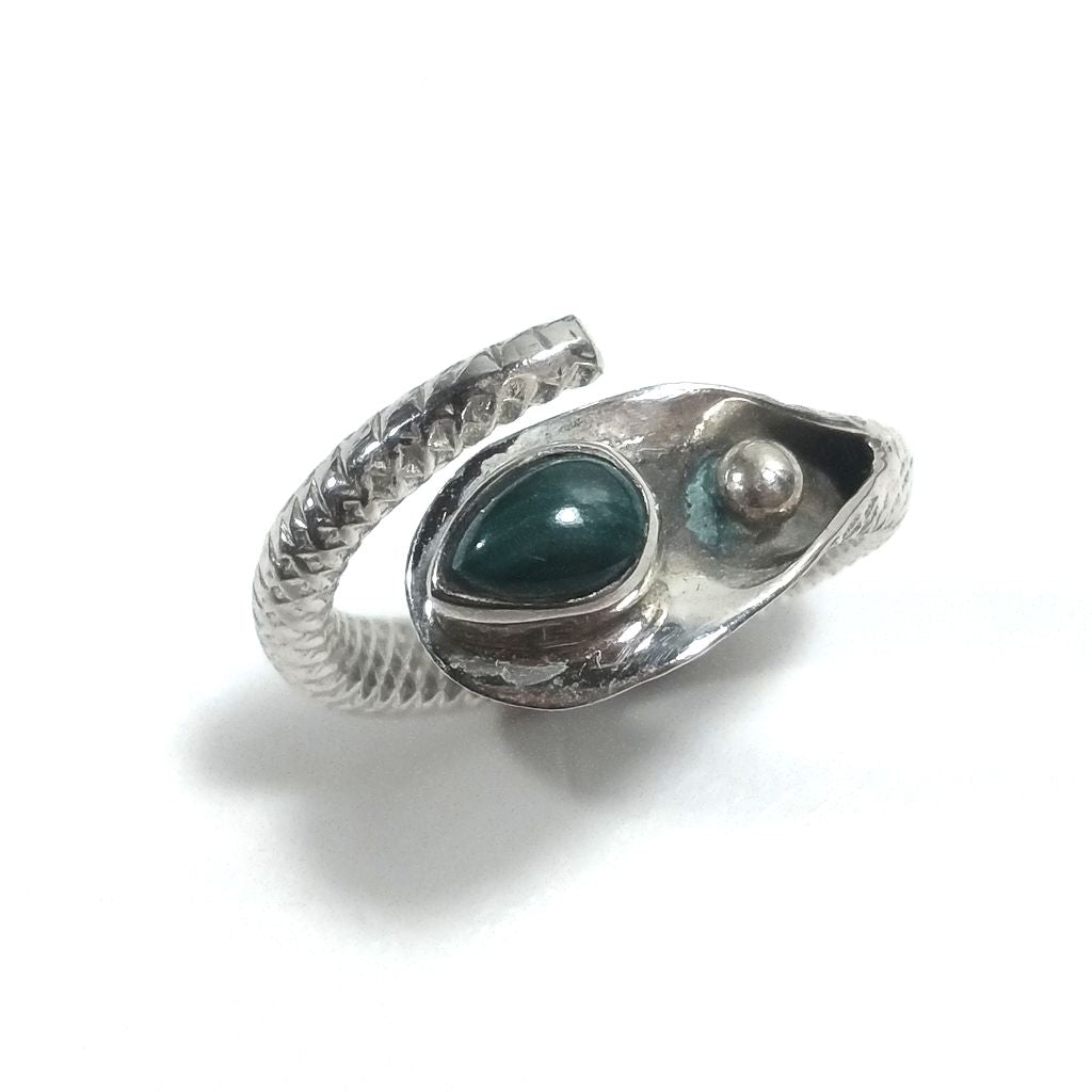 Anello Serpente con pietra in argento 925 - NAGUR – malachite
