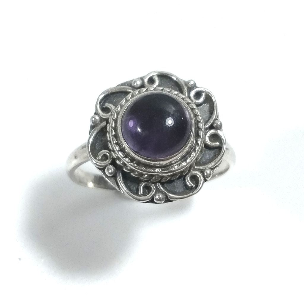 Anello con pietra in argento 925 con Granato, Ametista | GIOIELLI ETNICI | Anello FIORE