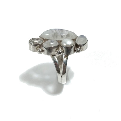 Anello con pietra in argento 925 con Pietra di Luna , Perla , Cristallo di rocca | GIOIELLI IN ARGENTO