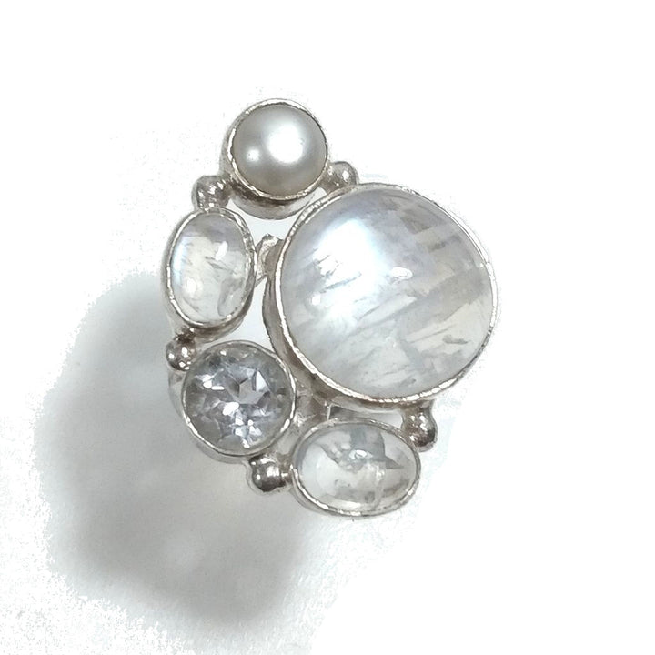 Anello con pietra in argento 925 con Pietra di Luna, Perla, Cristallo di rocca | GIOIELLI IN ARGENTO