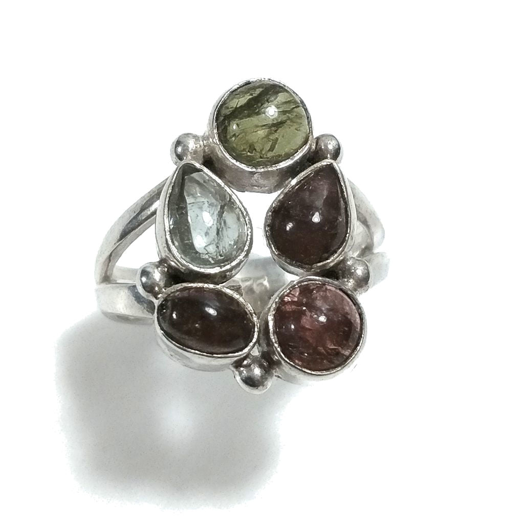 Anello con pietra in argento 925 con Tormalina rosa, Tormalina verde | GIOIELLI IN ARGENTO – immagine1
