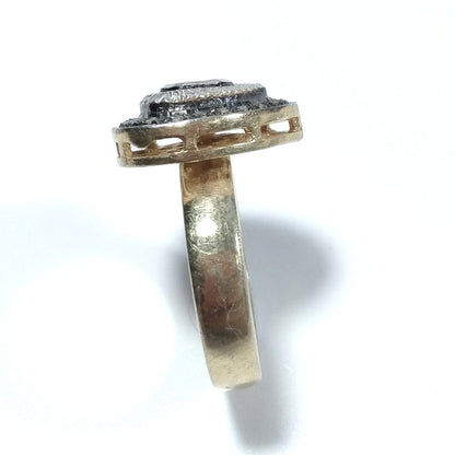 ANELLO ETNICO in argento 925 dorato artigianale con Diamante