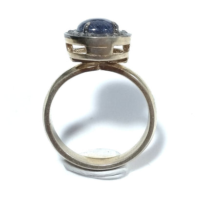 ANELLO ETNICO in argento 925 dorato artigianale Diamante Zaffiro