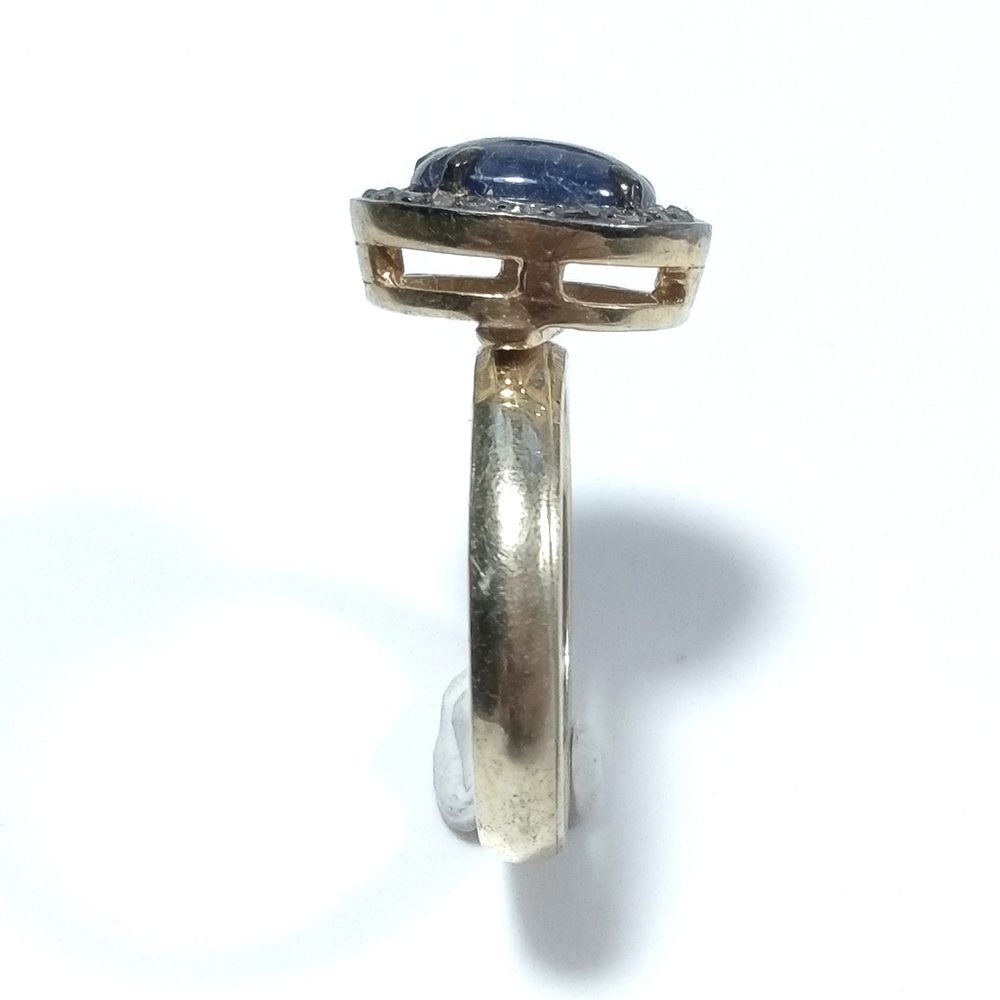 ANELLO ETNICO in argento 925 dorato artigianale Diamante Zaffiro