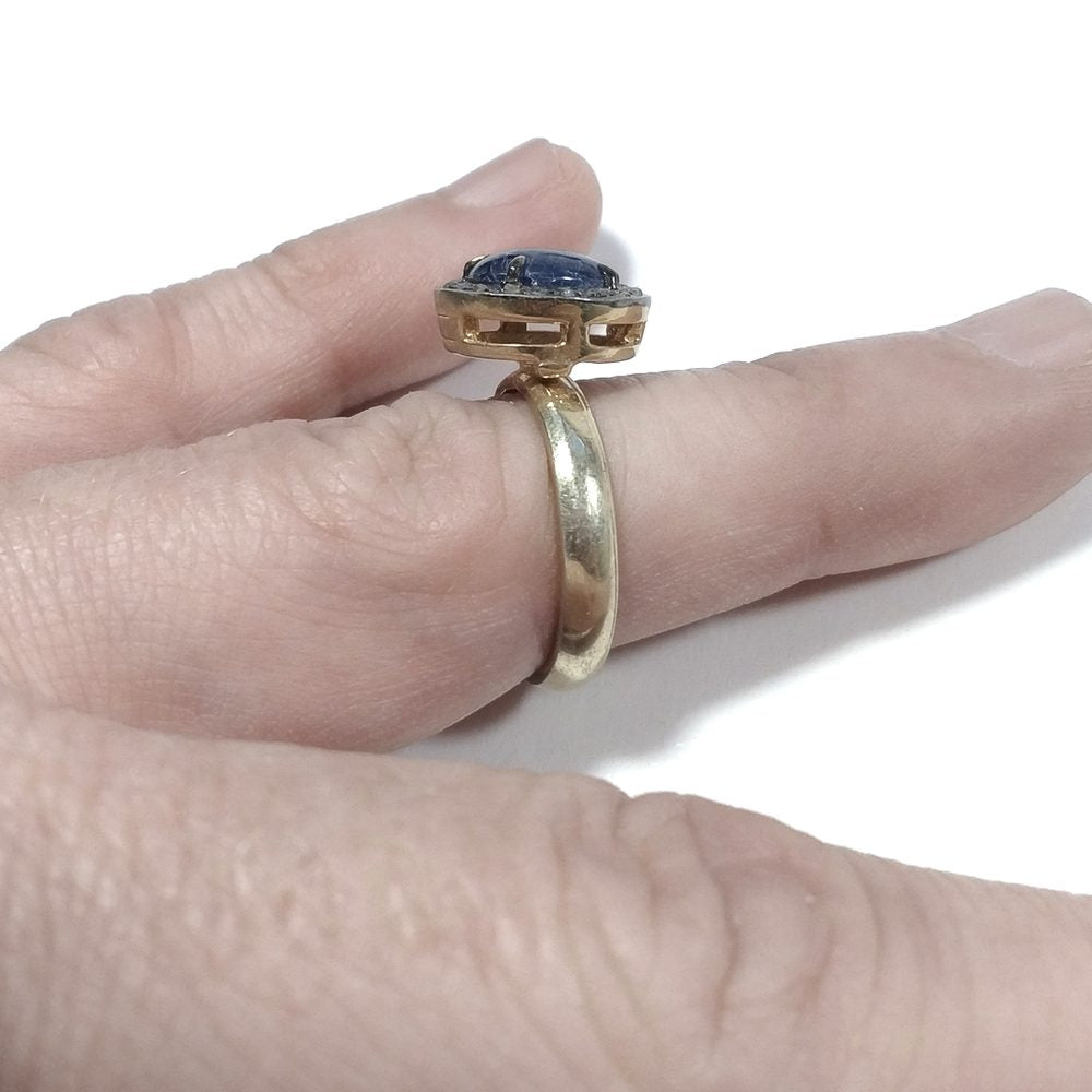 ANELLO ETNICO in argento 925 dorato artigianale Zaffiro