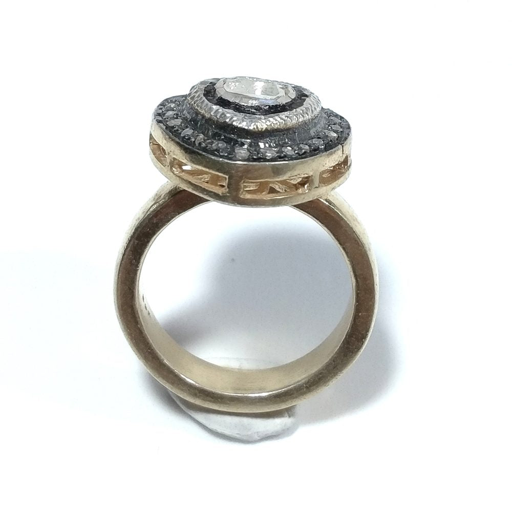 ANELLO ETNICO in argento 925 dorato artigianale con Diamante