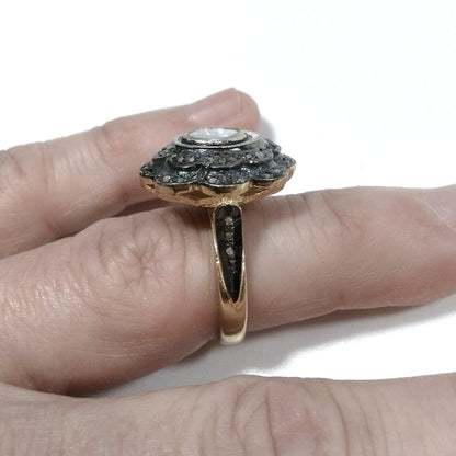 ANELLO ETNICO in argento 925 dorato artigianale Diamante e Zaffiro