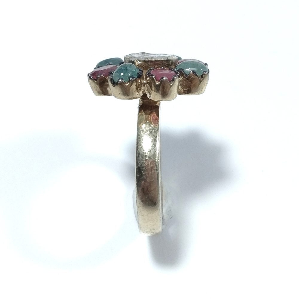 ANELLO ETNICO in argento 925 dorato Diamante Rubino, Smeraldo – fascia laterale
