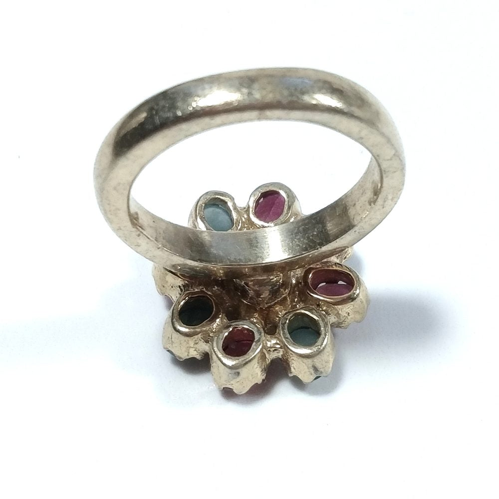 ANELLO ETNICO in argento 925 dorato Diamante Rubino, Smeraldo - fascia
