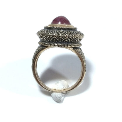 ANELLO artigianale etnico in argento 925 dorato - Granato