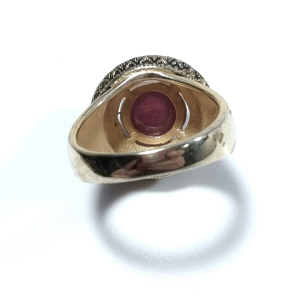 ANELLO artigianale etnico in argento 925 dorato - Granato