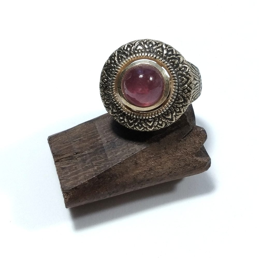 ANELLO ETNICO artigianale in argento 925 dorato - granato