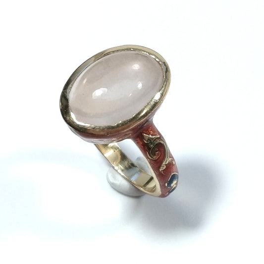 ANELLO ETNICO in argento 925 dorato ANELLO artigianale Quarzo rosa | GIOIELLI ETNICI