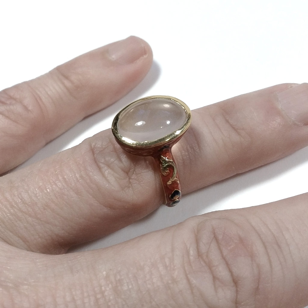 ANELLO ETNICO artigianale in argento 925 dorato - Quarzo rosa