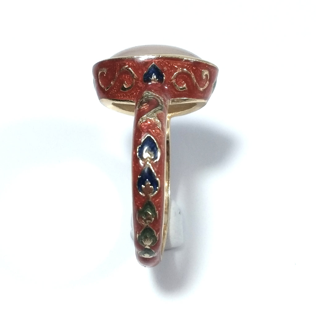 ANELLO ETNICO artigianale in argento 925 dorato - Quarzo rosa