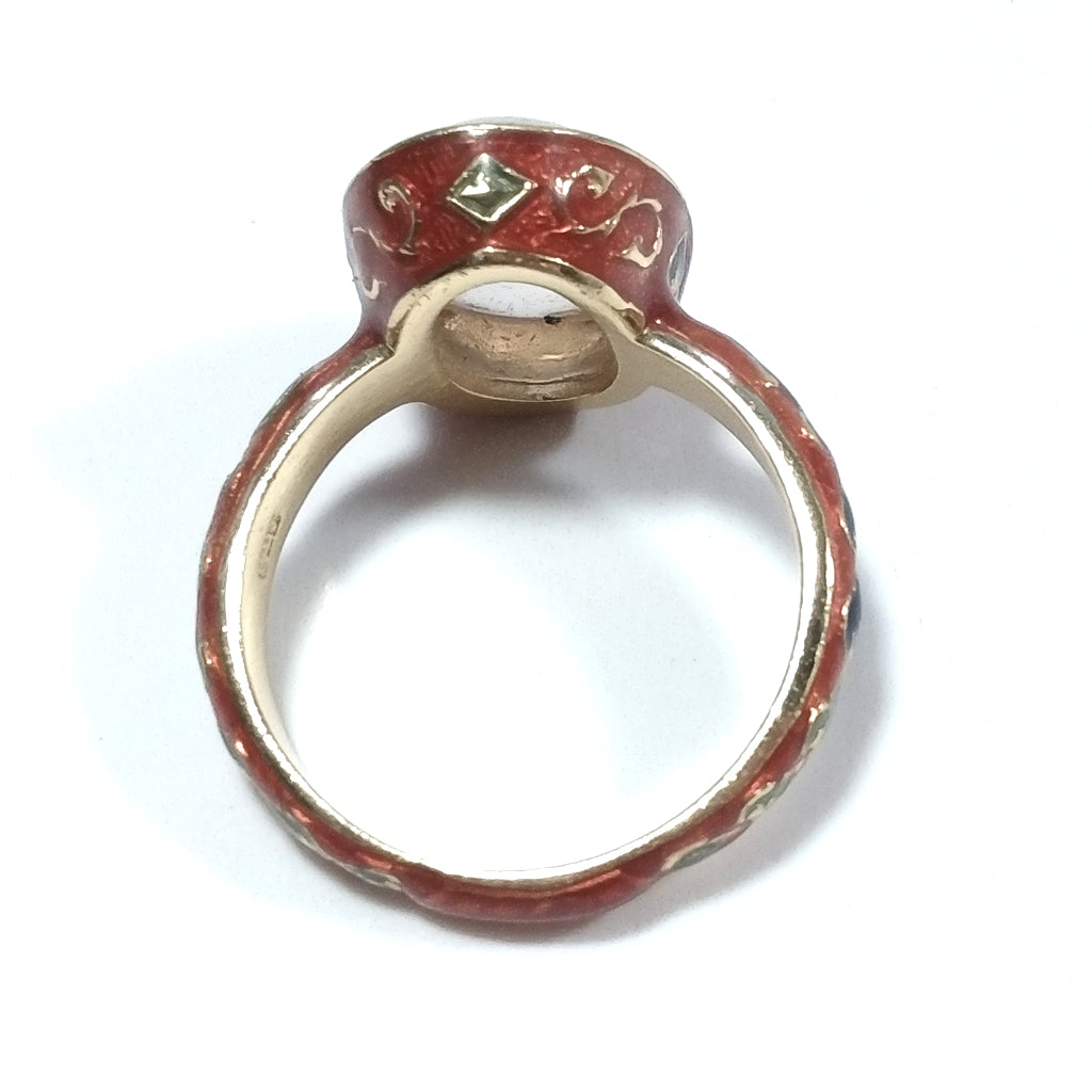 ANELLO ETNICO artigianale in argento 925 dorato - Quarzo rosa