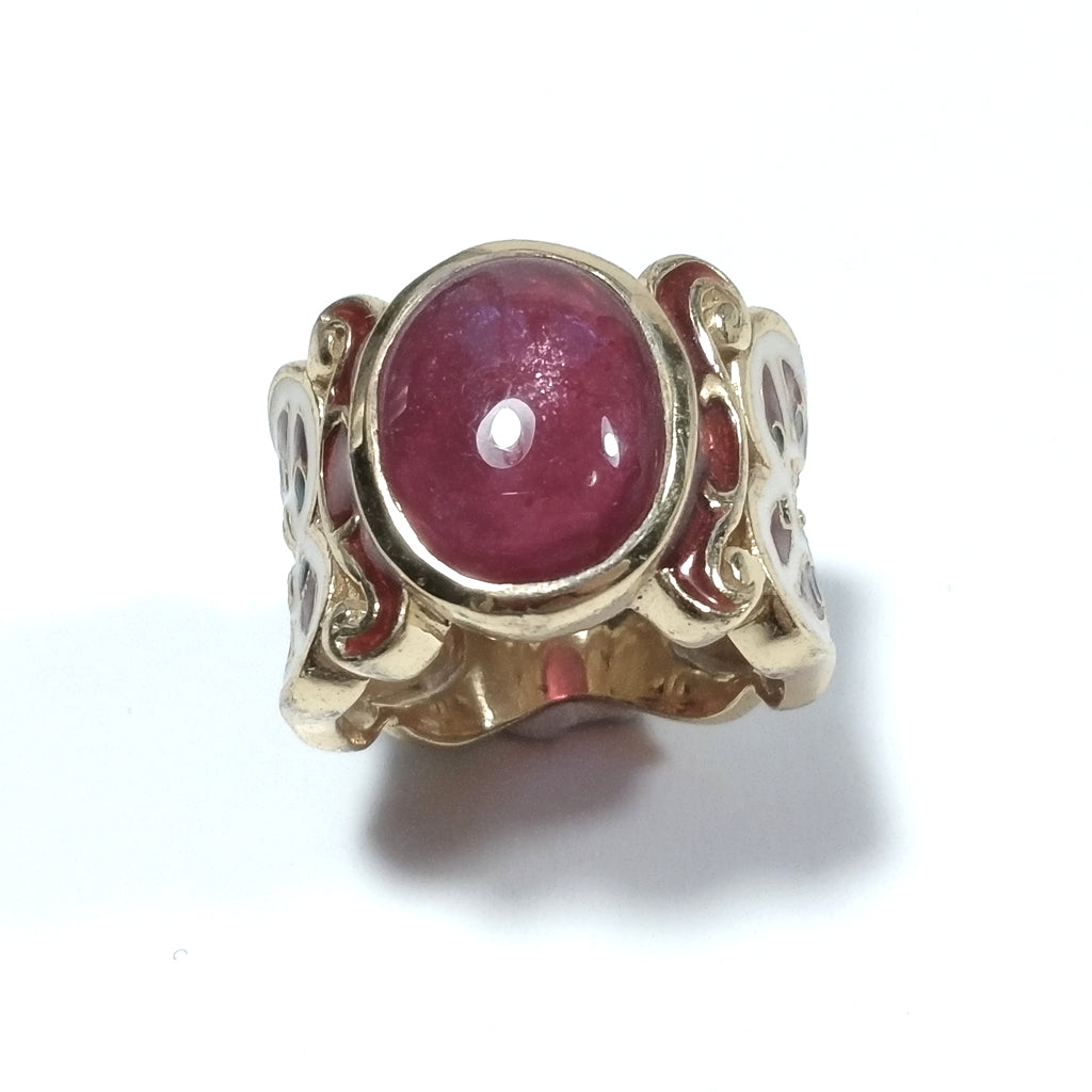 ANELLO ETNICO in argento 925 dorato ANELLO artigianale Tormalina rosa | GIOIELLI ETNICI