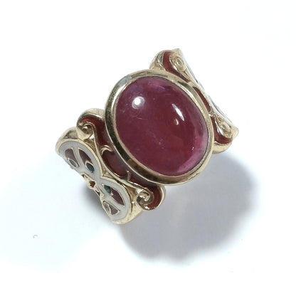 ANELLO ETNICO artigianale in argento 925 dorato Tormalina rosa