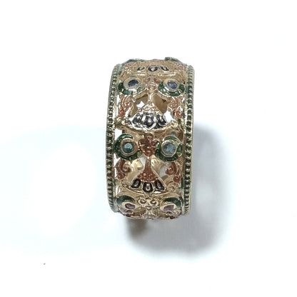 ANELLO ETNICO in argento 925 dorato artigianale - Rubino e Smeraldo