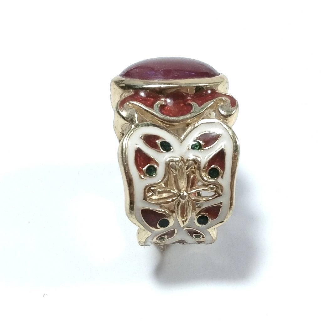 ANELLO ETNICO artigianale in argento 925 dorato Tormalina rosa