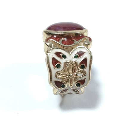 ANELLO ETNICO artigianale in argento 925 dorato Tormalina rosa