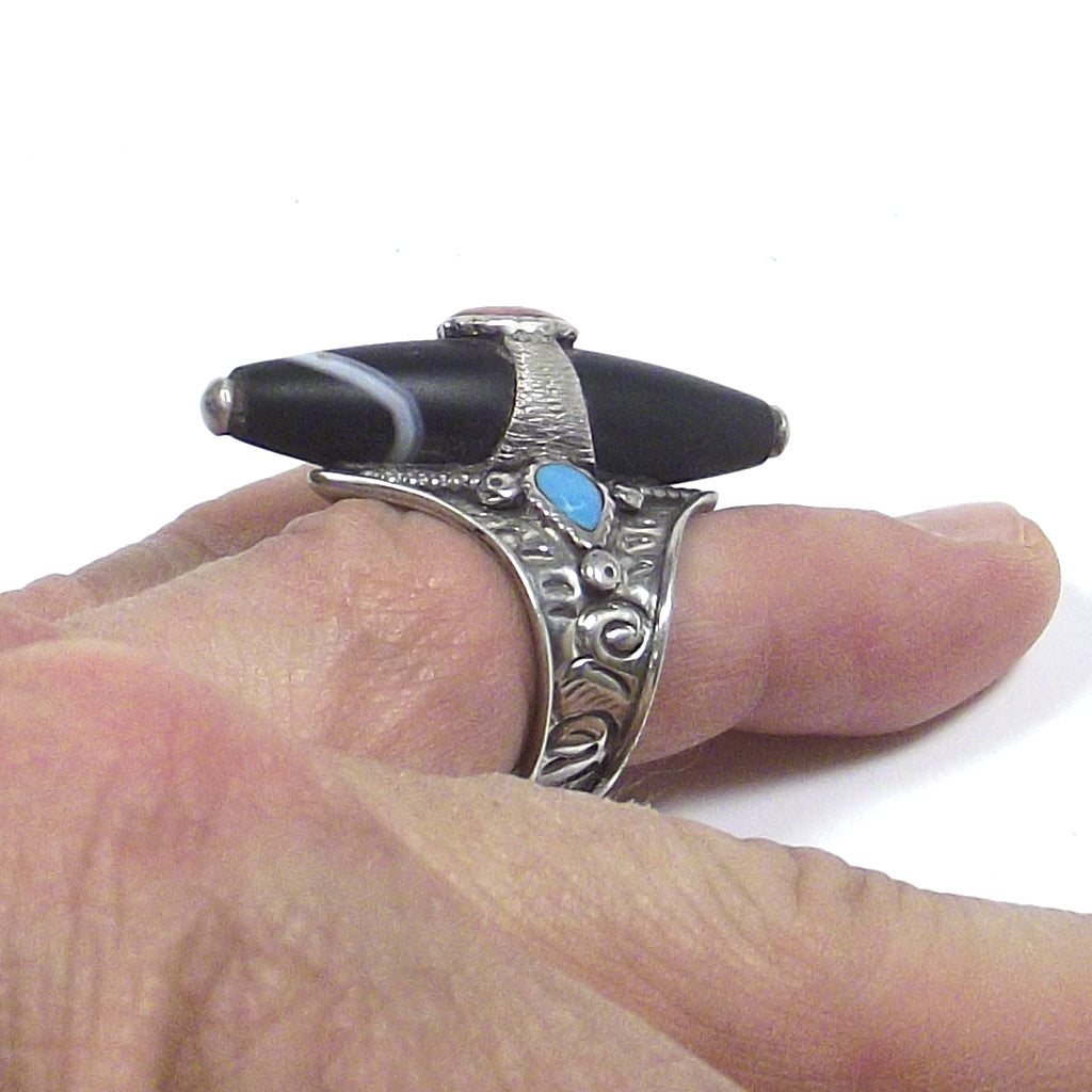 ANELLO tibetano argento 925 con DZI - DAWA