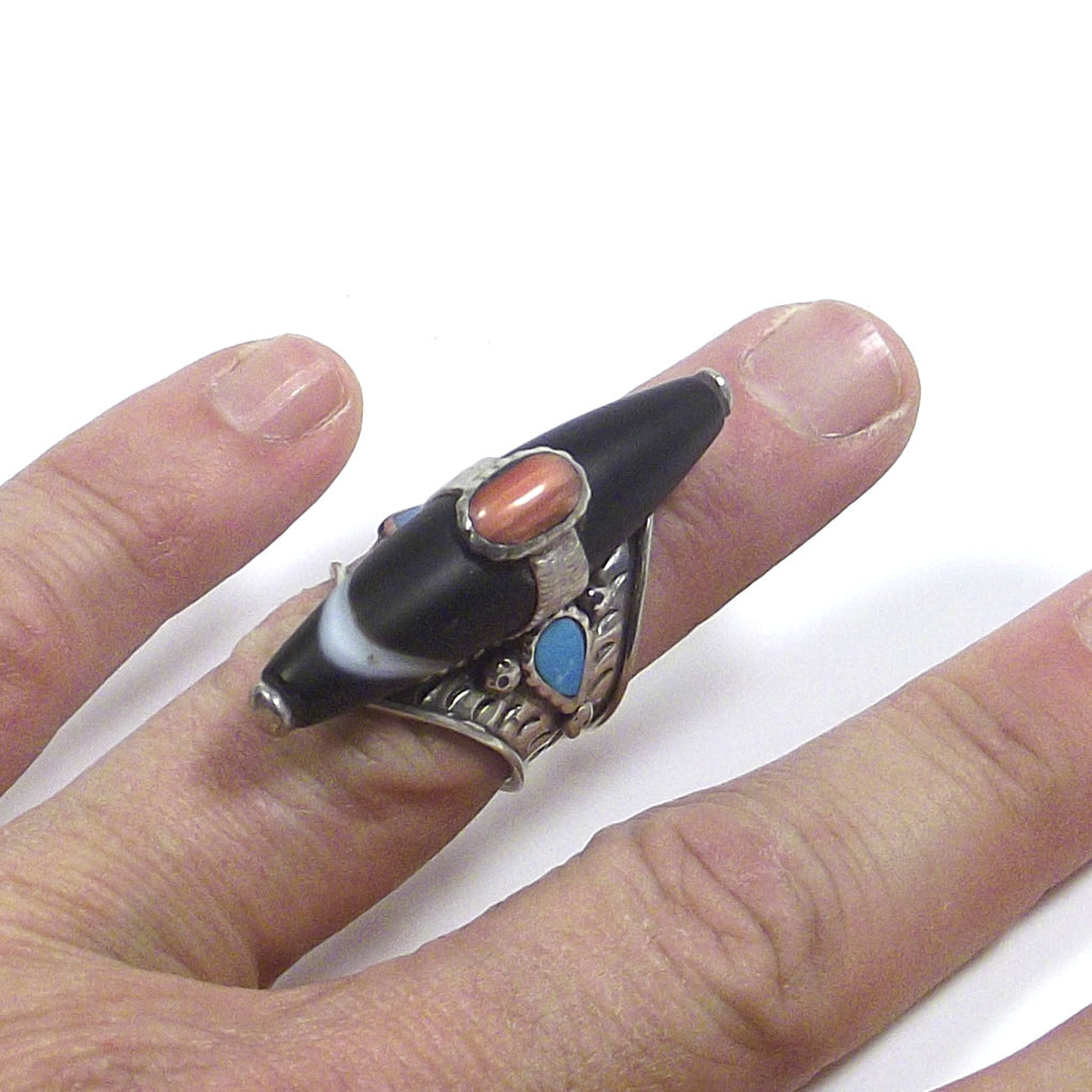ANELLO tibetano argento 925 con DZI - DAWA
