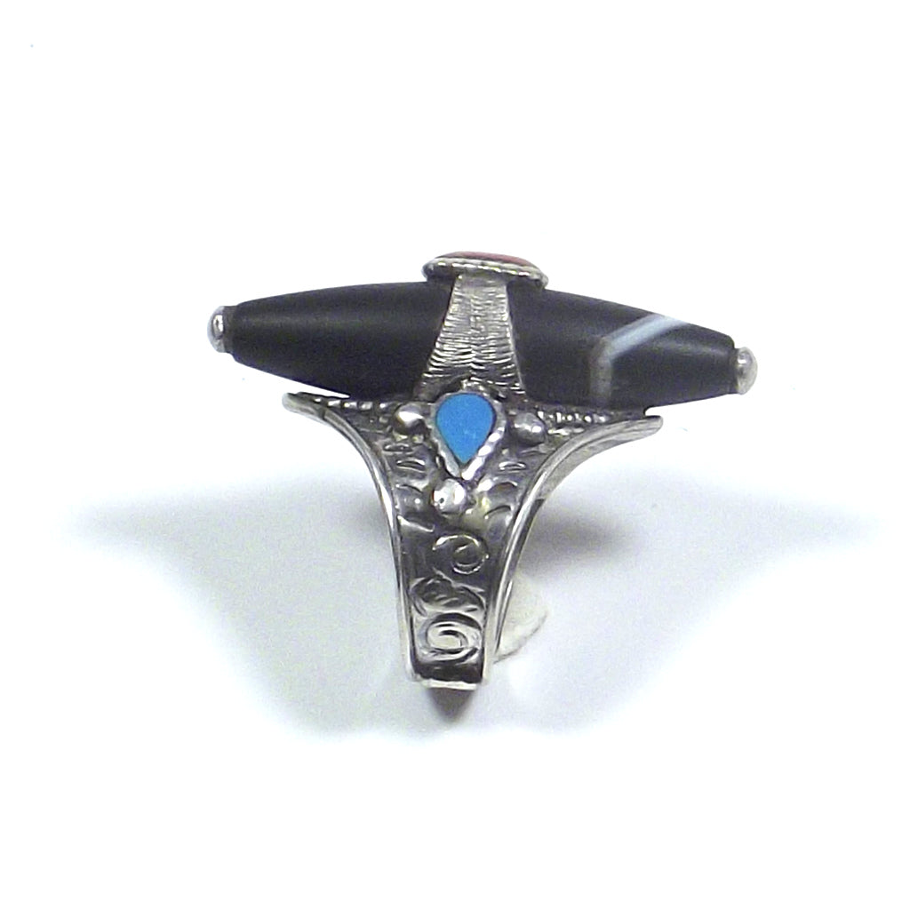 ANELLO tibetano argento 925 con DZI - DAWA