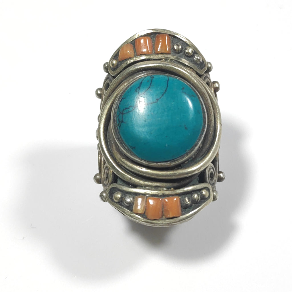 ANELLO ETNICO artigianale Corallo bambù - SHAKEEL – pietra di turchese