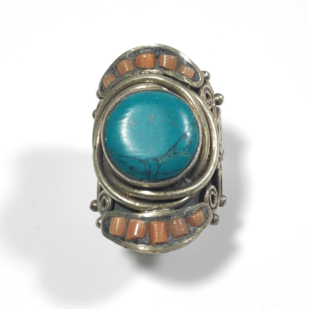 ANELLO ETNICO ANELLO artigianale Corallo bambù - turchese