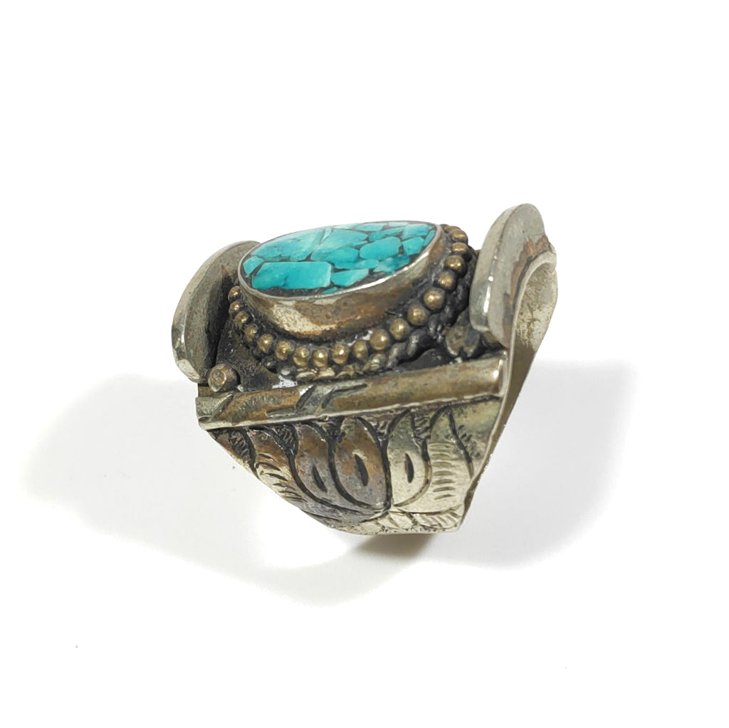 ANELLO ETNICO artigianale schegge Turchese Fiore di Loto | GIOIELLI ETNICI