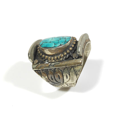 ANELLO ETNICO artigianale schegge Turchese Fiore di Loto | GIOIELLI ETNICI