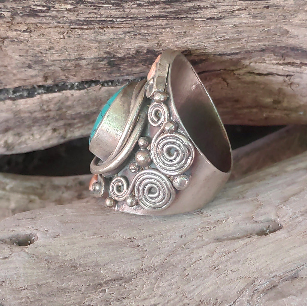 ANELLO ETNICO artigianale Corallo bambù - SHAKEEL - fascia lavorata
