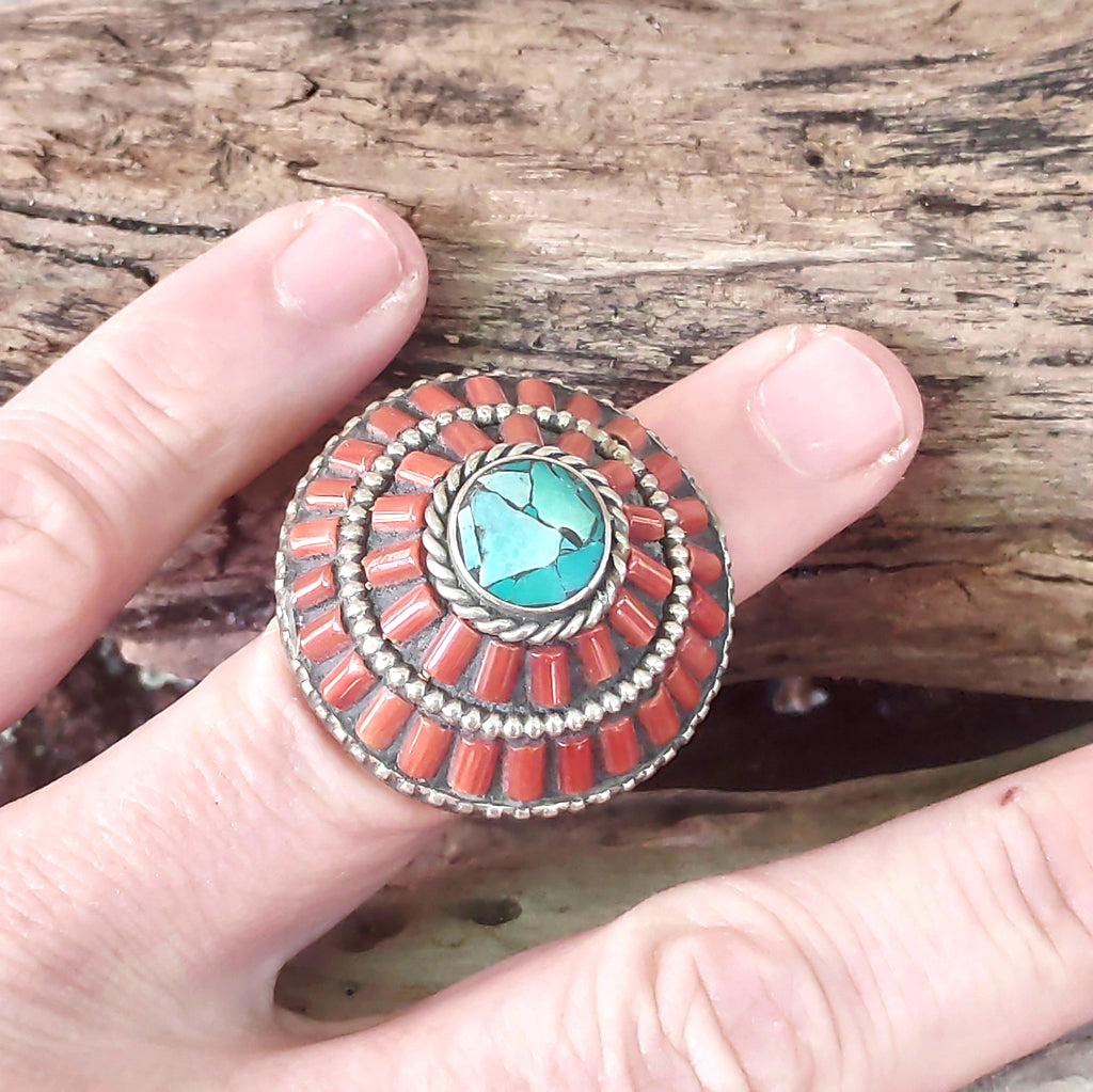 ANELLO ETNICO ANELLO artigianale Corallo - NAKESH – turchese e corallo