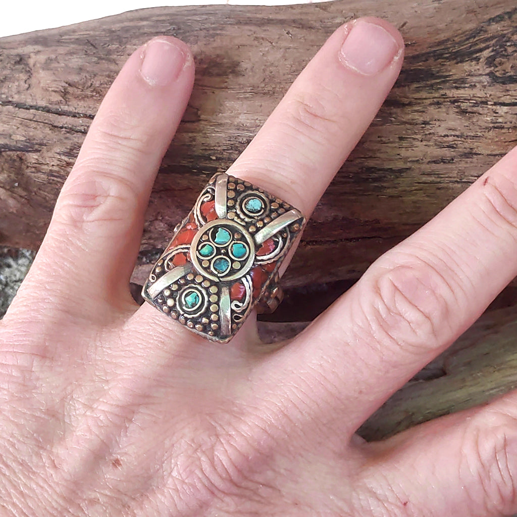 ANELLO ETNICO artigianale schegge Turchese - AAMAN