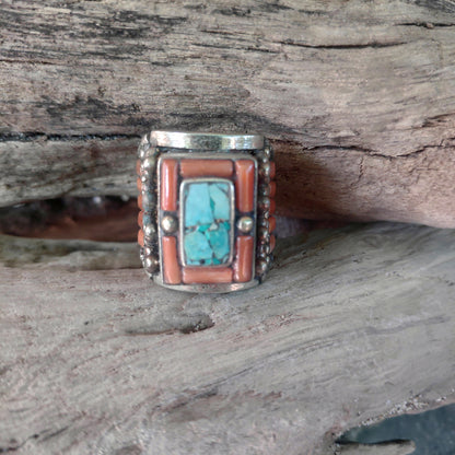 ANELLO ETNICO artigianale Corallo bambù ANSHU – turchese