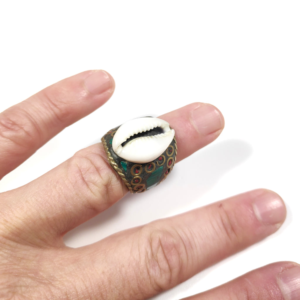 ANELLO ETNICO ANELLO artigianale Corallo bambù – conchiglia