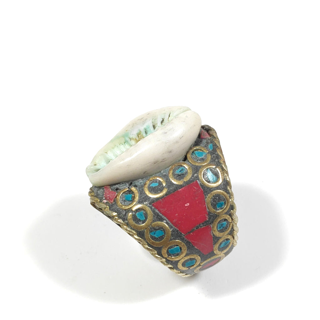 ANELLO ETNICO ANELLO artigianale Corallo – fascia decorata