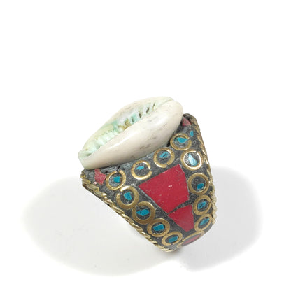 ANELLO ETNICO ANELLO artigianale Corallo – fascia decorata