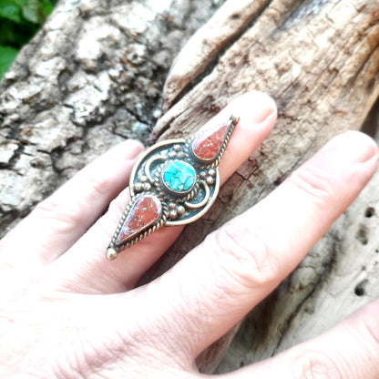 ANELLO ETNICO artigianale schegge Turchese e Corallo | GIOIELLI ETNICI