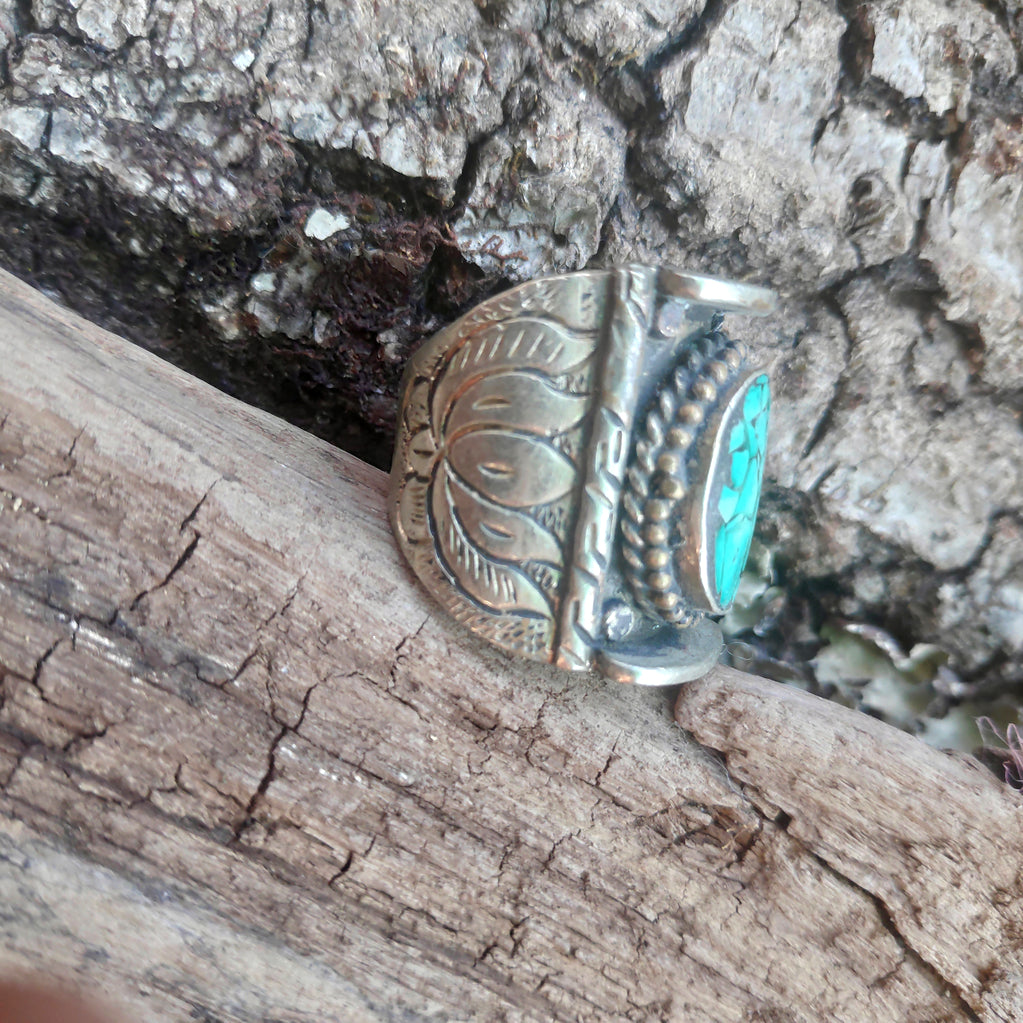 ANELLO ETNICO artigianale schegge Turchese - NARJAN – vista laterale