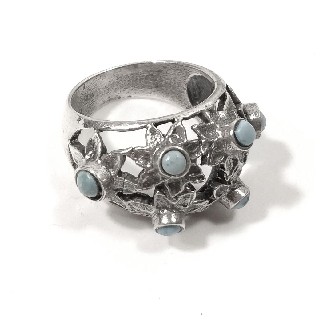 Anello con pietra in argento 925 con TURCHESE | GIOIELLI IN ARGENTO | fiore